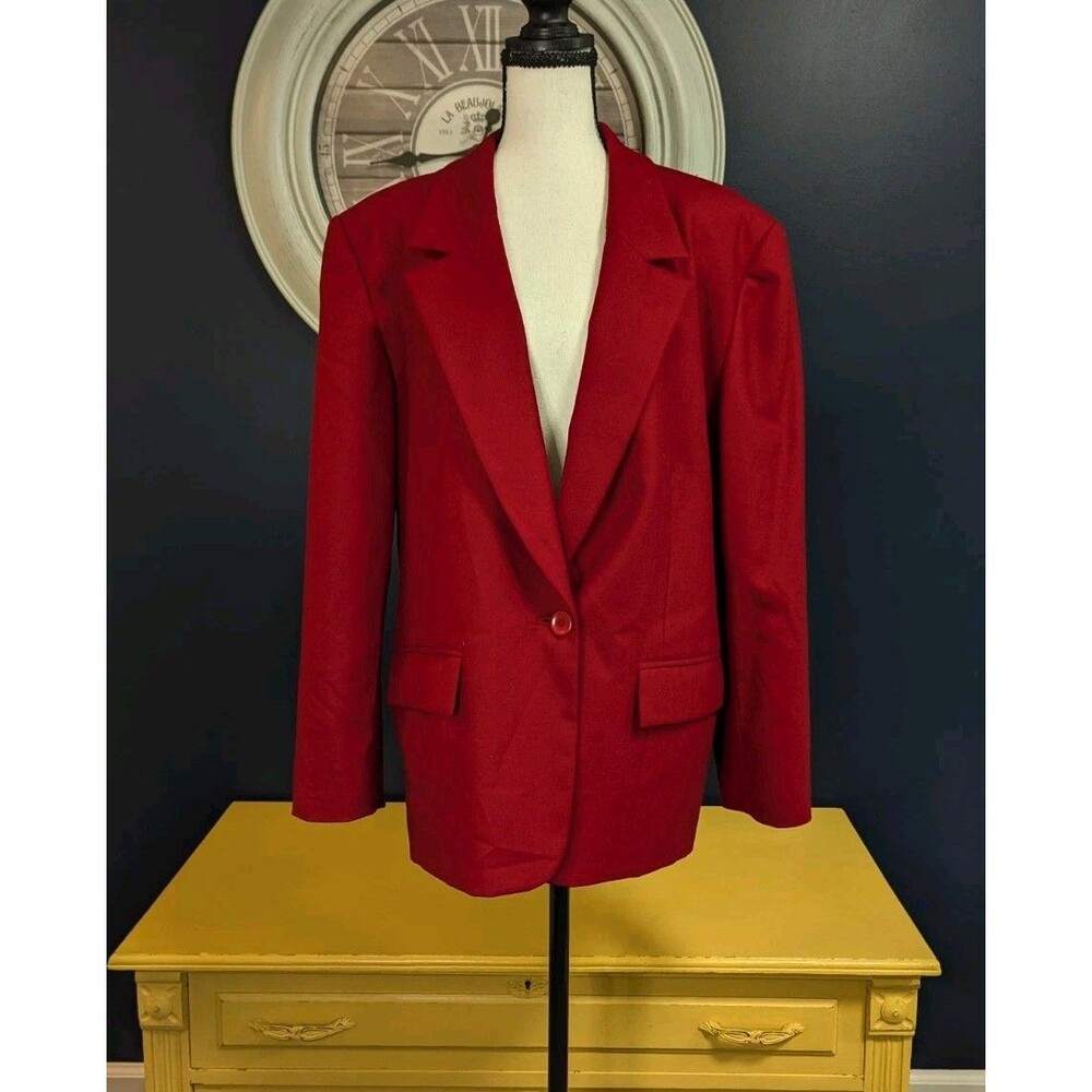 Pendleton Vintage Women's 16 Pure Virgin Wool Red Single Button Blazer Jacket